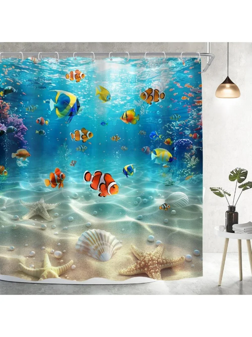 Colorful Ocean Fish Shower Curtain - Summer Underwater Kids Bathroom Decor 72x72